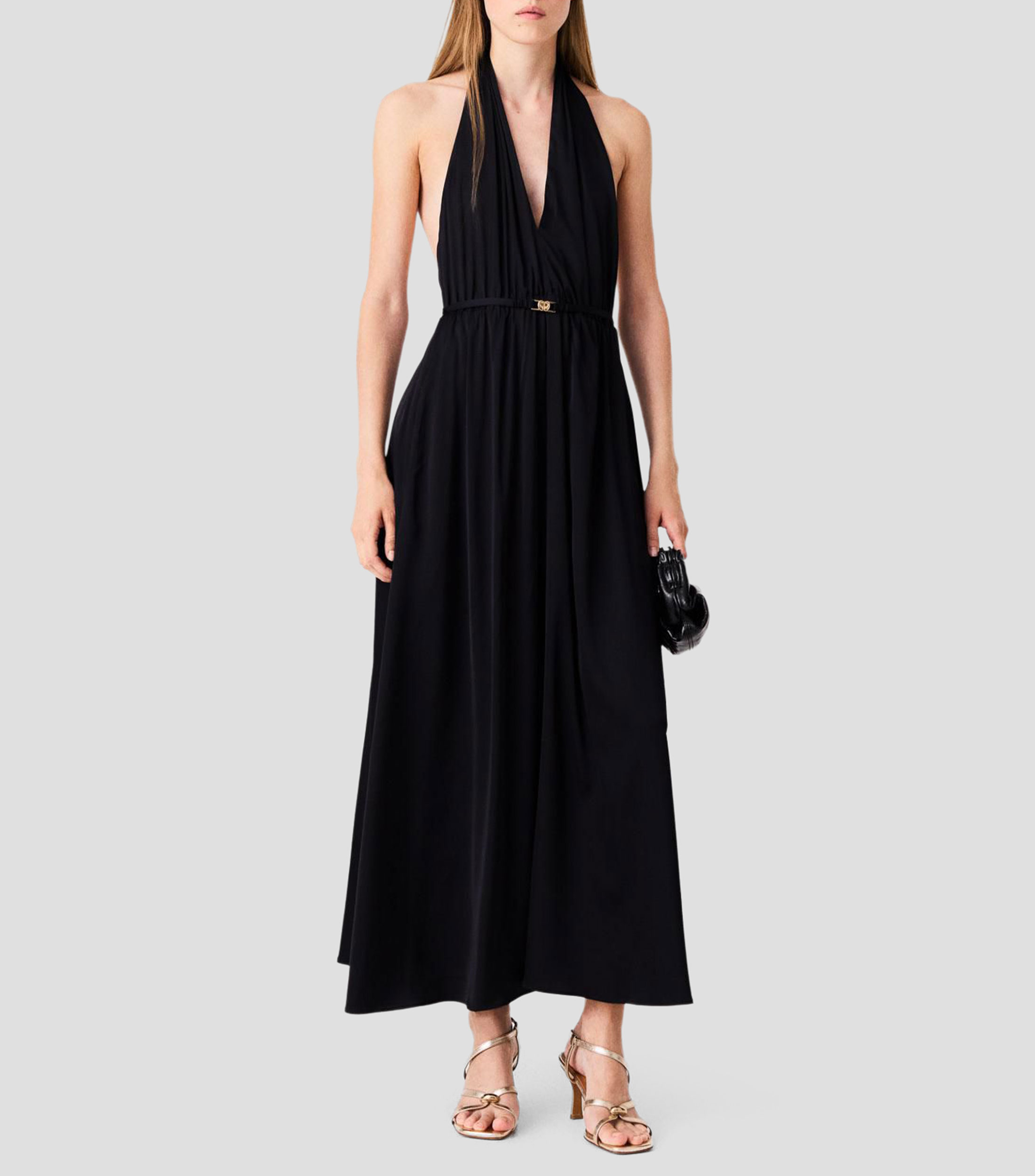 Vestido casual largo con diseño liso Mujer